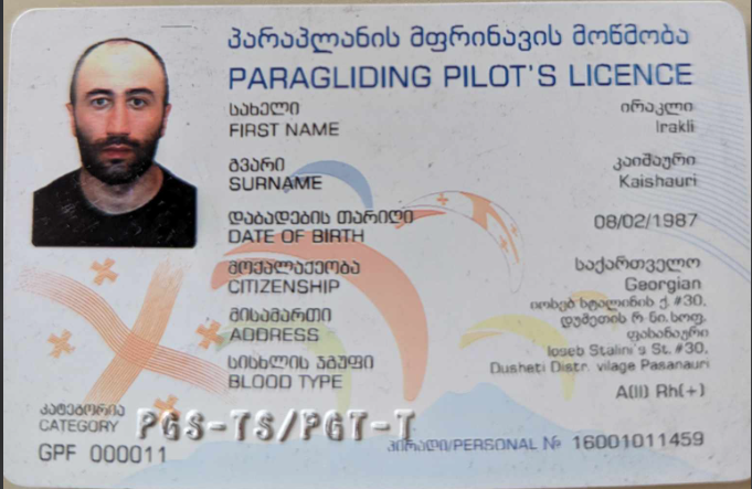 Gudauri Paragliding Certified instructor certification Iralki Kaishauri